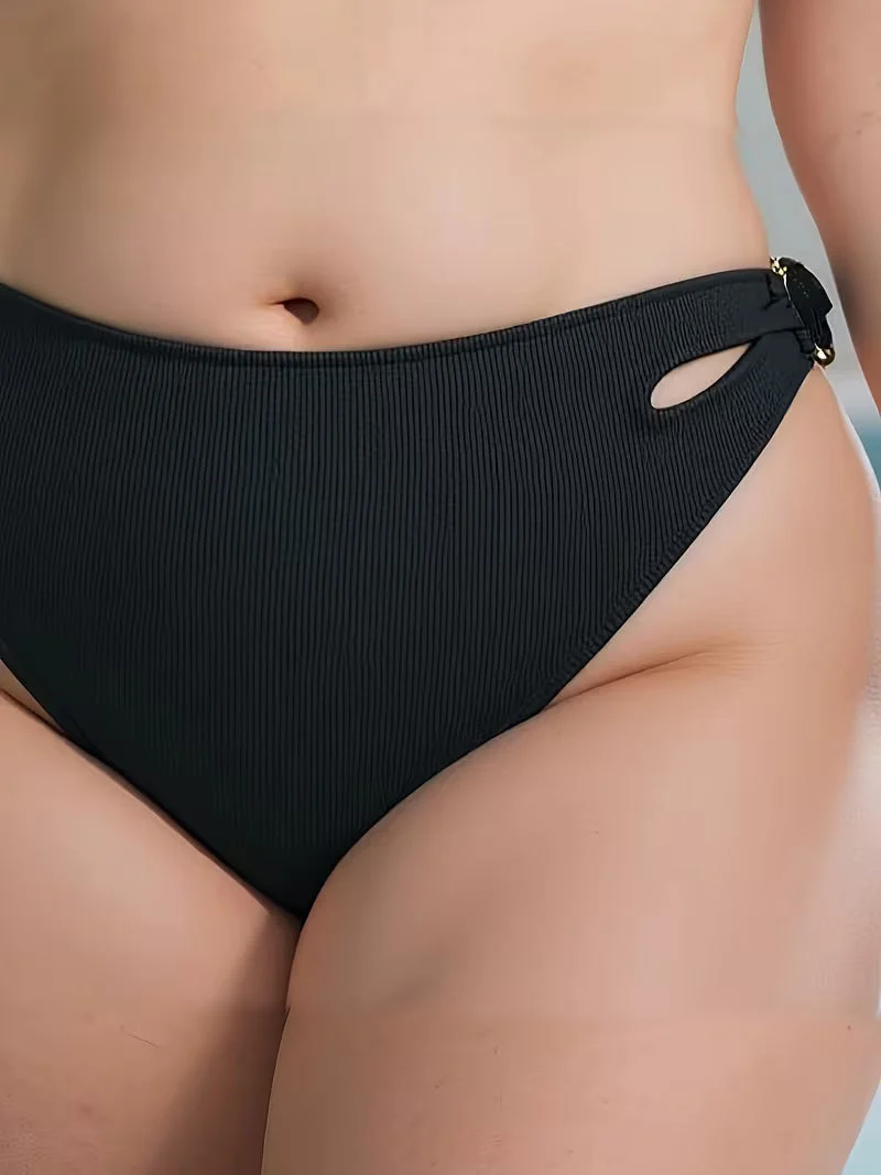 Nyroka Black Plus-Size High-Waisted Circular Ring Hollow Basic Bikini Bottom for Beach Sunbathing And Pool Use — Innerwear For women
